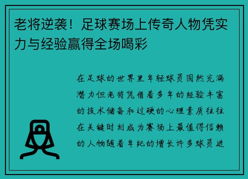 老将逆袭！足球赛场上传奇人物凭实力与经验赢得全场喝彩